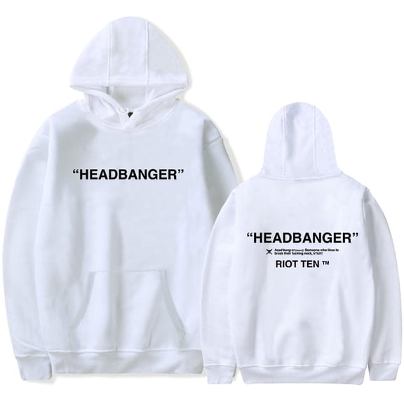 Riot Ten Headbanger Hoodie with letter print pullover, women's men's casual sportswear, fashionable clothing