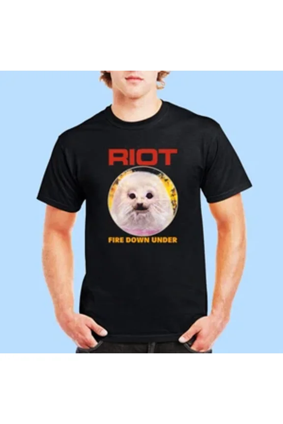 Riot V Fire Down Under American Heavy Mens Black T-Shirt Size S-5XL