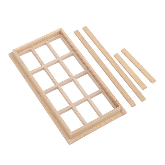 Riousery 1/12 Scale Dollhouse Mini Furniture Wooden 12 Pane Blank Window DIY Accessory Set, Simple Modern Miniature Window Frame with Installation Hardware for Home Decor, Burlywood (5.12 in / 13 cm)