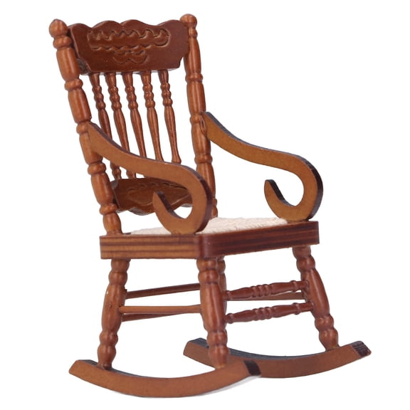 Riousery 1:12 Scale Dollhouse Miniature Chair Woven Rocking Chair with Armrests Retro Wooden Furniture for Mini Room Decor, 1.97 x 2.64 x 3.94 inches / 5 x 6.7 x 10 cm, Brown