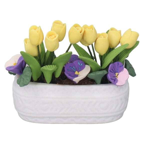 Riousery 1/12 Scale Miniature Clay Yellow Tulip Potted Plant Flower Decor Accessory For Dollhouse Gardens And Rooms Lifelike Simulation Display Toy 1.97 Inches / 5 cm [cite: 9, 12]
