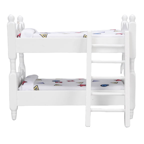 Riousery 1:12 Scale Miniature Dollhouse Bunk Bed, Double Layer Wooden Bedroom Furniture with Ladder, Geometric Cartoon Ornament (5.7 x 3.3 x 4.7 inches / 14.5 x 8.5 x 12 cm)