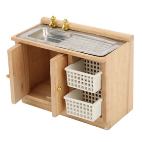Riousery 1:12 Scale Miniature Dollhouse Kitchen Dish Washing Table Model With Baskets Exquisite Birch Wood Furniture For Doll House Decor Accessory Displays And Diorama Enhancements