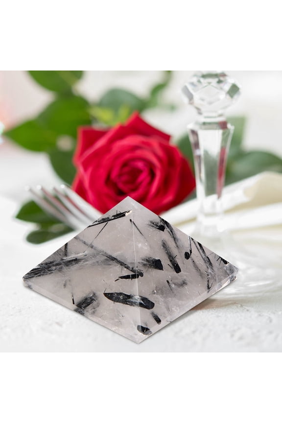 Riousery 1.18" Natural Black Rutilated Quartz Crystal Pyramid Energy Healing Tower for Home Office Decor and Meditation - 3cm / 1.18 inches