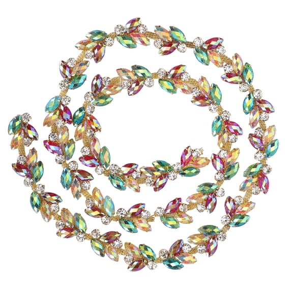 Riousery 1 Yard Green Crystal Trim Decorative Sewing Chain Applique Belt for Wedding Decor, 0.78 Inches / 2 cm Wide