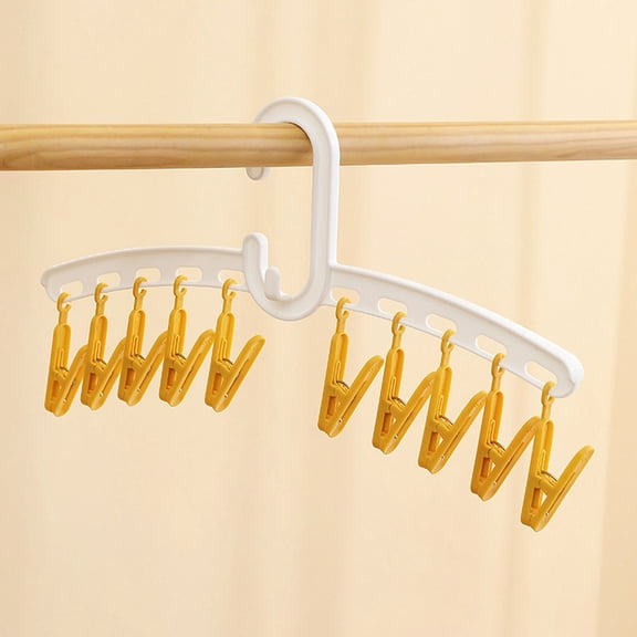 Riousery 10-Clip Straight Drying Rack, Portable Plastic Sock & Underwear Hanger for Travel - White & Yellow