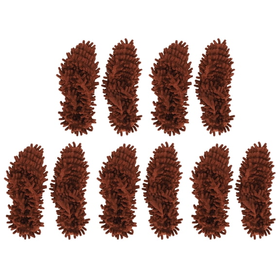 Riousery 10 Pcs Chenille Mop Slippers Multifunction Floor Cleaning Shoes Dust Cleaner Accessory Brown Washable Wearable Microfiber Foot Socks For Hardwood Tile Laminate 11.8 inches / 30 cm