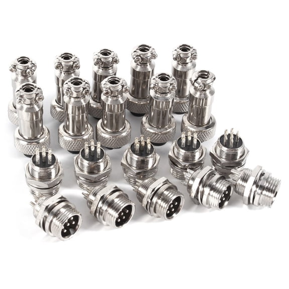 Riousery 10 Set GX12 6 Pin 12mm / 0.47 inches Aviation Plug Male Female Metal Socket Connector, 300V 5A Silver Zinc Housing Bakelite Insulator Low Voltage Connector for Data Acquisition