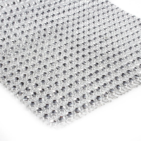 Riousery 10 Yards Silvery Plastic Diamond Rhinestone Mesh Ribbon Roll Sparking Wedding Ornament 24 Rows 4.75 Inches Wide Decorative Ribbon