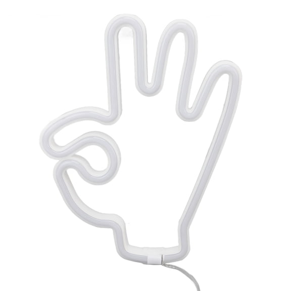 Riousery 10 inches OK Hand Finger Neon Light Sign USB & Battery Powered LED Wall Decor (25.4 cm)