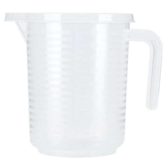 Riousery 1000ml Clear Plastic Measuring Cup with Lid, 4.2 Cups / 33.8 fl oz Capacity, BPA-Free Pitcher with Angled Handle for Kitchen Cooking and Baking, 6.30 inches Height