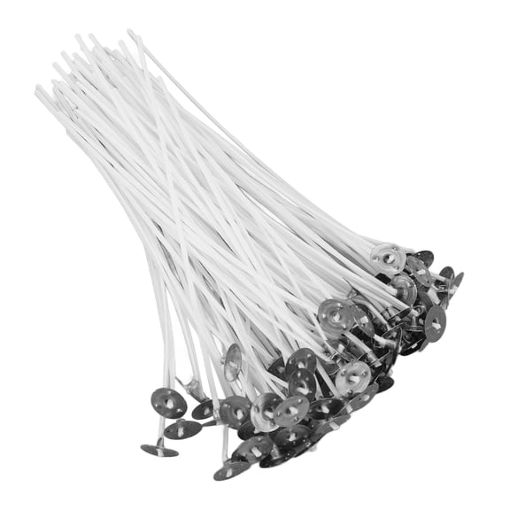 Riousery 100PCS Cotton Candle Wick 5.9 inches / 15 cm Natural Soy Wax Wicks with Metal Base for DIY Scented Candle Making Kit, Smokeless and Lead-Free Ordinary White Candle Core Threads