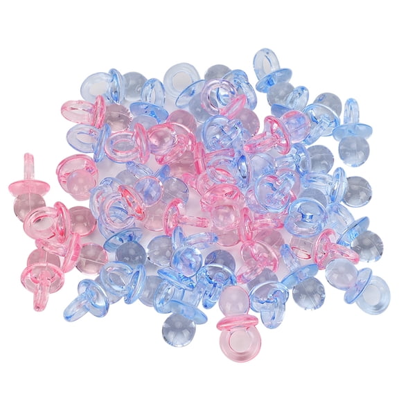 Riousery 100Pcs Acrylic Mini Pacifiers Transparent Pink Blue, Baby Shower Favors, Birthday Party Decorations