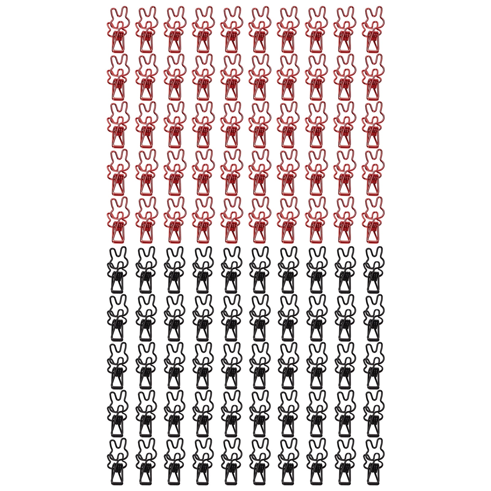 Riousery 100Pcs Bunny Binder Clips Hollow Out Strong Metal Multi Purpose Small Paper Clips for Bags Clothes Documents, Black and Red