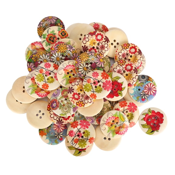 Riousery 100Pcs Buttons Natural Wood Color Painted Wide-Sided DIY Clothing Accessories 1.2 inches / 3 cm