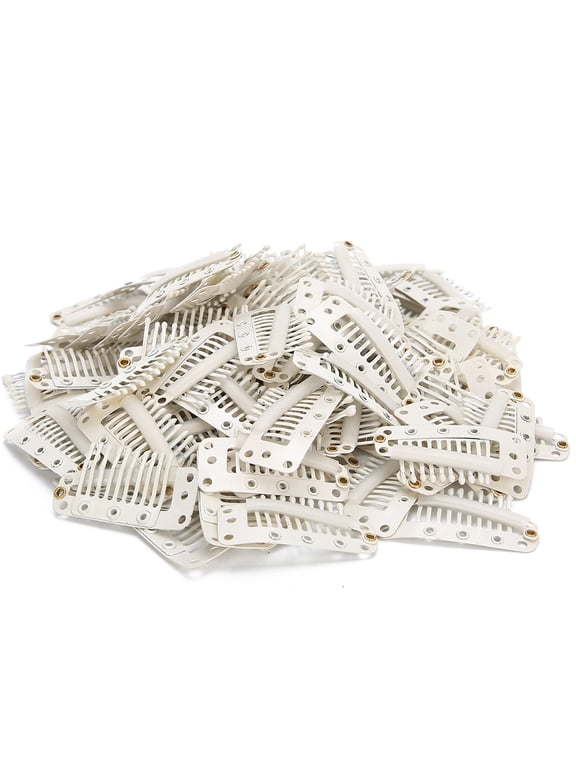 100pcs 10 Teeth Wig Clip Stainless Steel Snap Comb Hair Extensions Clip for DIY Hairpiece Styling, Secure Grip Metal Barrettes for Salon and Home Use, Beige (1.5 inches / 3.8 cm)