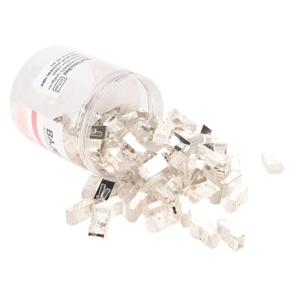 Riousery 100pcs RJ45 CAT6e Pass Through Connectors Pure Copper Shielded Plug and Play 8P8C Ethernet Cable Crimp Ends Silver Plated High Speed Gigabit Network Modular Plugs with Plastic Storage Case