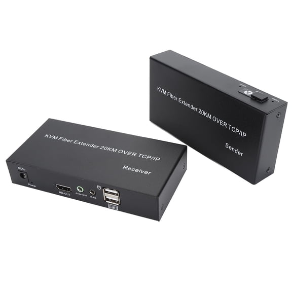 Riousery 1080P 60Hz KVM Fiber Extender HD to Fiber Converter Single Mode Up to 20Km (12.4 Miles) Support USB Mouse Keyboard US Plug