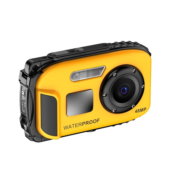 Riousery 1080P Water Resistant Digital Camera 48MP 2.4 Inch IPS Screen Auto Focus 16X Zoom Waterproof Point & Shoot Camera for Kids Boys Girls Travel Vacation Essential (Yellow, 4.13 inches)
