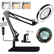 Riousery 10X Magnifying Lamp with Light, Adjustable Swing Arm, Desk Base and Clamp, USB Powered for Reading, Crafts and
