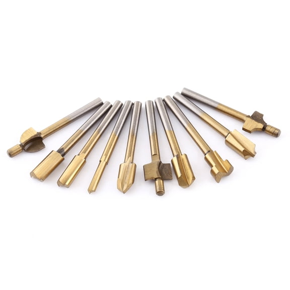 Riousery 10pcs HSS Titanium Coated Woodworking Edge Cutters Trimmer Router Machine Bits 1/8 in Shank