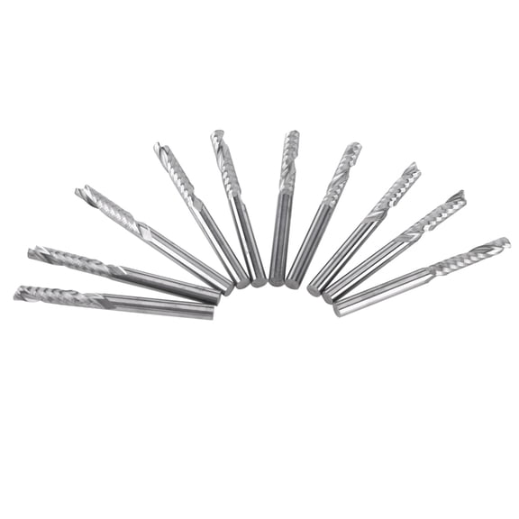 Riousery 10pcs Tungsten Carbide Spiral End Mills Single Flute Milling Cutter CNC Router Bits 4mm / 0.15 in Shank for Woodworking, Acrylic, and PVC Cutting Tool Set Replacement