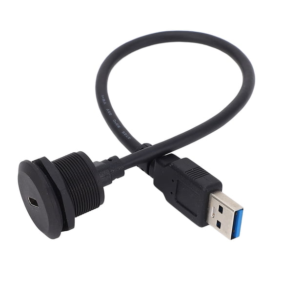 Riousery 11.81 Inches / 30 cm Type C to USB Female to Male Flush Mount Cable with 13/16in Thread and Dust Cover for Vehicles Boats Electronics 5-20V 1-3A High Speed Extender