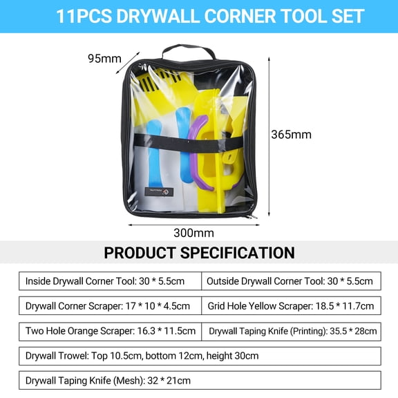 Riousery 11Pcs Drywall Corner Tool Set, Inside & Outside Trowels, Plastic Scraper, Taping Knife Construction Kit for Wall Repair (14.57 inches / 37 cm)