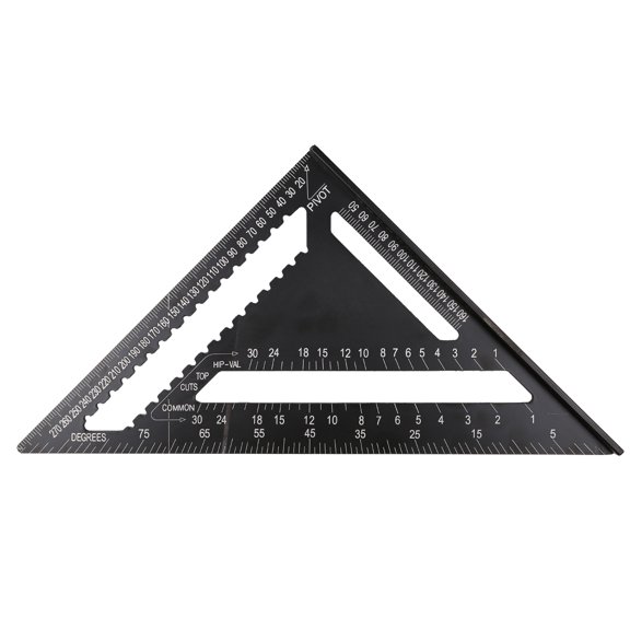 Riousery 12 Inch / 30.4 cm Black Rafter Square Aluminum Alloy Metric Triangle Ruler Double Scale Protractor High Precision Easy-Read Layout Tool For Carpentry Framing And Building Projects[cite: 1]