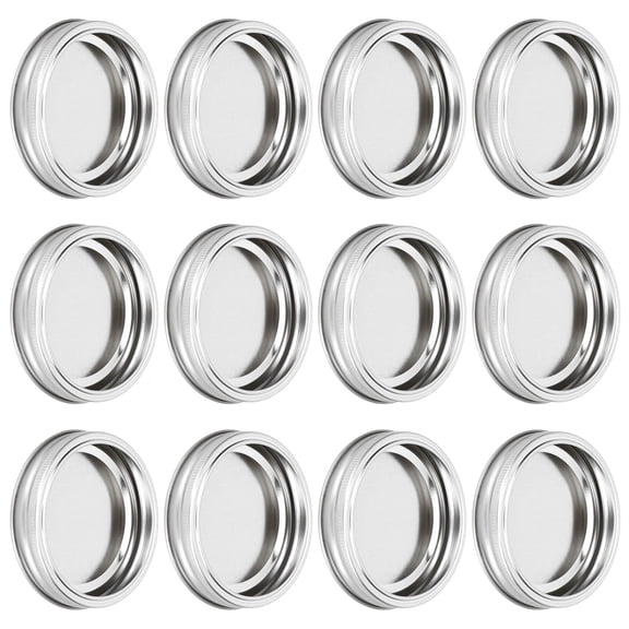 Riousery 12-Pack Stainless Steel Wide Mouth Canning Jar Lids & Rings Set, 86mm / 3.4 inches Leakproof Split-Type Metal Sealing Covers for Mason Glass Jars, Kitchen Storage Accessories, Silver