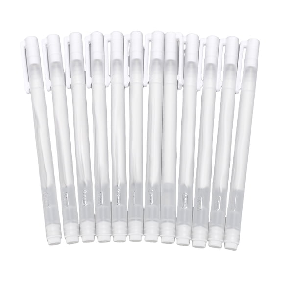 Riousery 12 Pcs White Heat Erasable Pens for Fabric Embroidery Sewing Quilting Cloth Leather Crafting, Professional Temporary Marking Tool with Hard Steel Tip and Transparent Storage Box