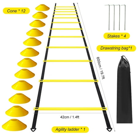 Riousery 12 Rung Agility Speed Ladder Set 19.7ft / 6m for Soccer Football Fitness Training with Carrying Bag