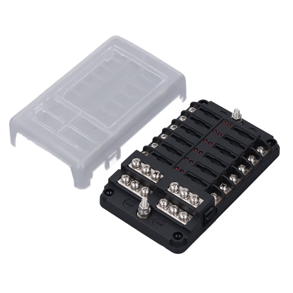 Riousery 12 Way Fuse Block with LED Indicator Water Proof Cover Box Panel for DC12V 24V Car Truck Boat RV Trailer Standard Circuit Panel Replace 100A Max