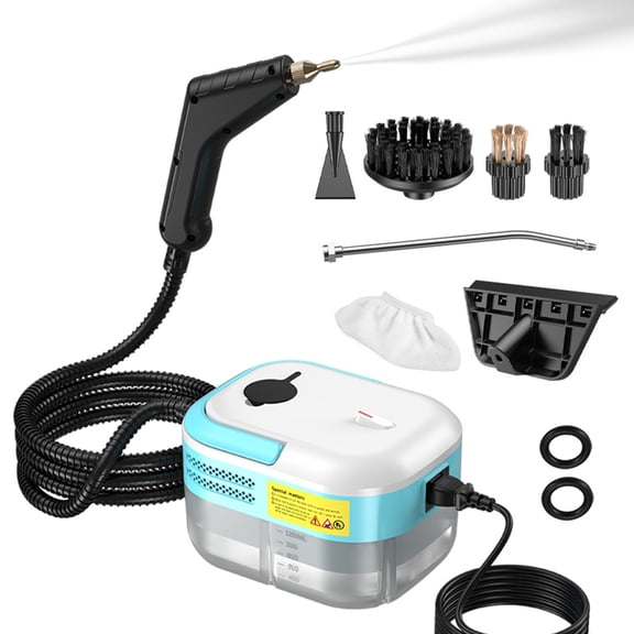 Riousery 1200W Portable Handheld Steam Cleaner 15s Quick Heat 105C/221F Deep Cleaning Machine with 1200ml Tank, Blue/White (US Plug)