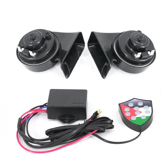 Riousery 12V 10-Sound Snail Horn Kit, 130dB Loud Waterproof Musical Electronic Air Horn Replacement with Controller for Cars, Trucks, Motorcycles and SUVs (2 Pack, 8.2" / 21 cm)