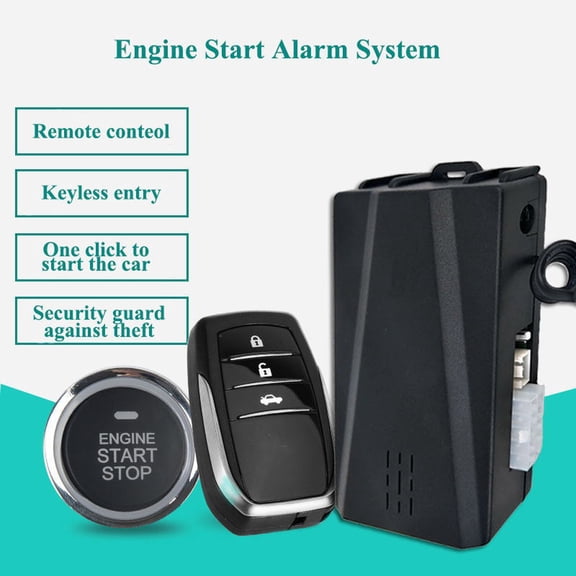 Riousery 12V Car Alarm System Passive Keyless Entry Push Button Engine Starts Stop Auto Central Lock Remote Controller Automotive Anti-Theft PKE Universal Fit Kit