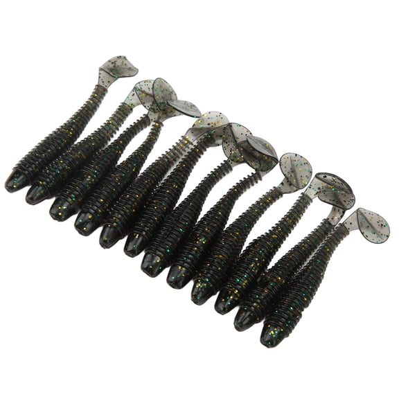 Riousery 12pcs T Tail Soft Bait PVC Paddle Tail Artificial Worm Fishing Lures 70mm / 2.76 inches, 2.9g / 0.1oz Flash Grey Lifelike Swimming Action Swimbaits Bass Crappie Panfish Soft Baits Gear