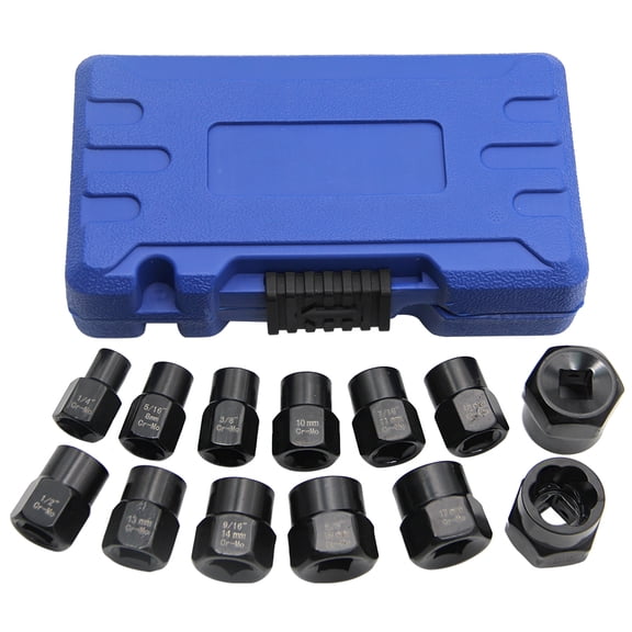 Riousery 13-Piece Impact Bolt & Nut Remover Set, Damaged Bolt Extractor Tool Kit with Storage Case, Chrome Vanadium Steel Socket Wrenches for Stripped Screws, Black