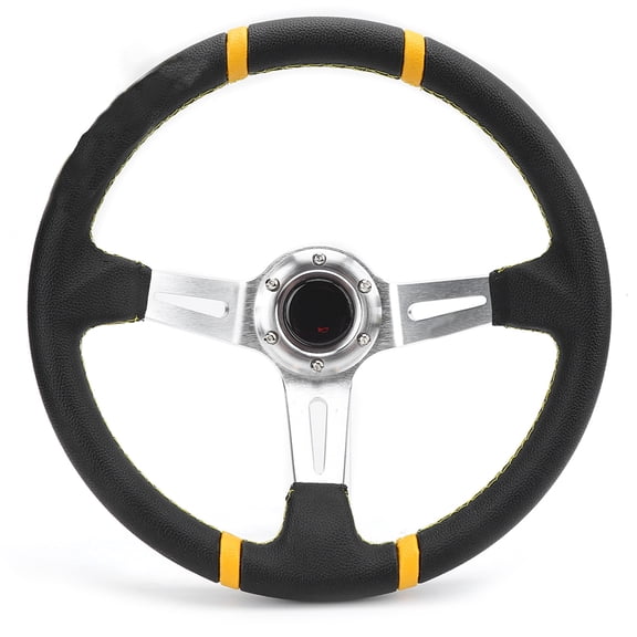 Riousery 14 Inches / 35.6 cm Universal Racing Style Steering Wheel PU Leather and Aluminum Alloy Frame Auto Modification Upgrade Replacement Part