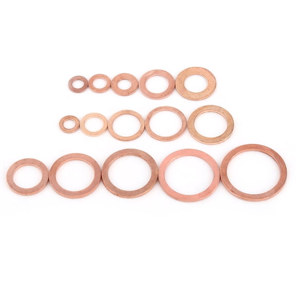 Riousery 150pcs Metric 15 Sizes Copper Flat Washers Gaskets Assortment Set Kit With Box For Automotive Residential And General Commercial Use 6.69 inches / 17 cm Length Precision Sealing Ring Pack