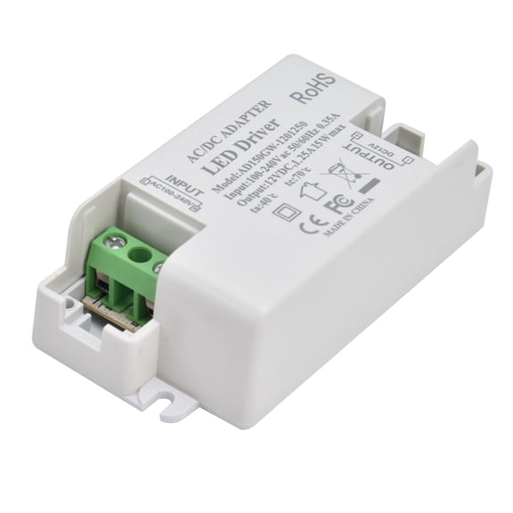 Riousery 15W LED Driver Power Supply Transformer, AC 100-240V to DC 12V 1.25A Small Indoor Lighting Adapter Converter, Durable ABS Material, Compact Size 3x1.5x0.9 in / 76x38x23 cm, White