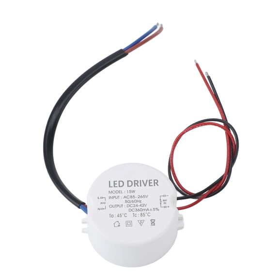 Riousery 15W LED Power Supply Driver Waterproof Constant Voltage Transformer 360mA AC85-265V to DC24-42V Converter Round Shape