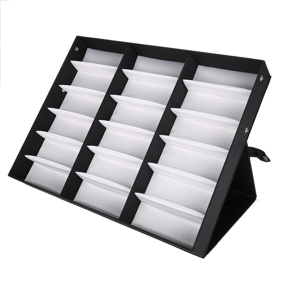 Riousery 18 Grids Glasses Display Case Sunglasses Storage Box Organizer For Men And Women, Premium PU Leather Eyewear Jewelry Display Rack With Cover