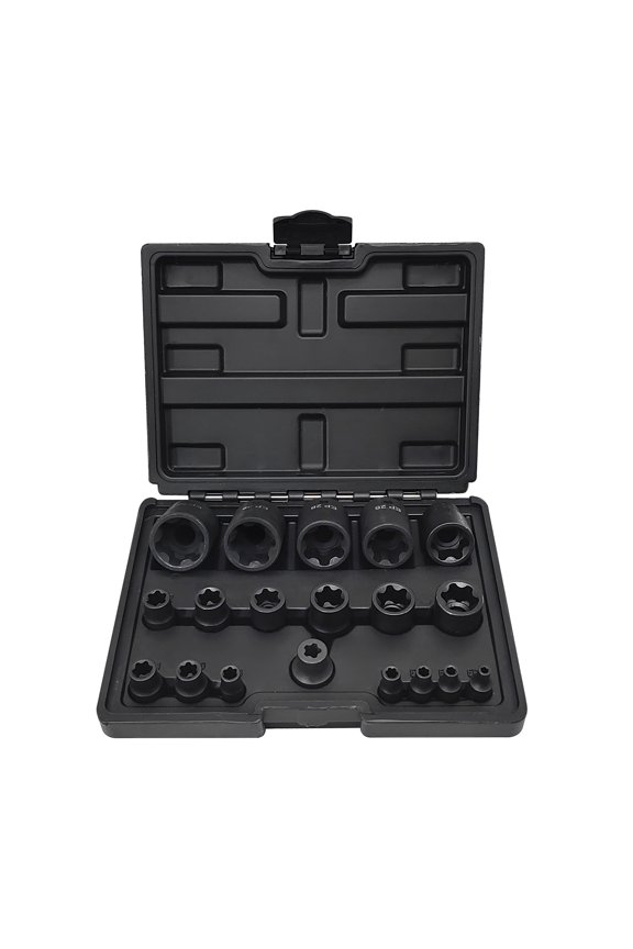 19-Piece EP Socket Set, Premium CR-V Steel 1/4-Inch, 3/8-Inch, and 1/2-Inch Drive Female External Torx Star Socket Wrench Assortment EP4-EP32 for Professional Automotive Repair