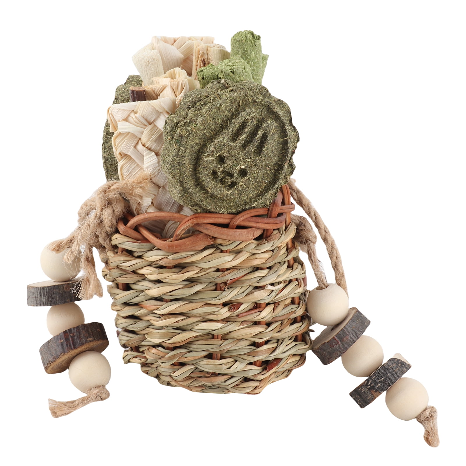 Riousery 19-Piece Hamster Chew Toys Hanging Straw Basket Set with Seagrass, Applewood Sticks & Sweet Bamboo for Guinea Pigs, Rabbits & Chinchillas (7.9 inches / 20 cm)