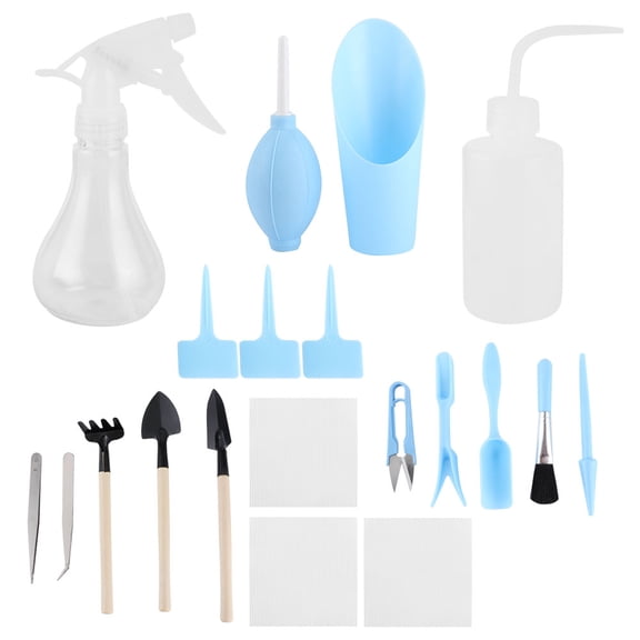 Riousery 19-Piece Succulent Plants Tools Set, Indoor Gardening Kit with Transplanting Accessories for Small Bonsai and Fleshy Plants, Portable ABS Plastic Design, Sky Blue (9.06 inches / 23.00 cm)