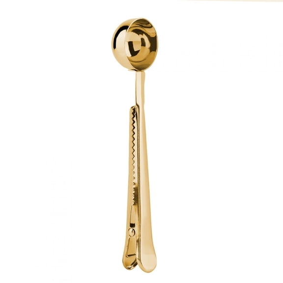 Riousery 2 in 1 Multifunctional Stainless Steel Coffee Spoon, Measuring Scoop with Sealing Clamp Clip for Coffee Beans, Milk, Honey & Soup, Gold Finish, 6.9 inches / 17.5 cm