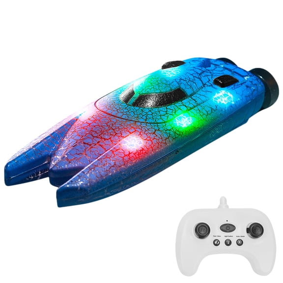 Riousery 2.4GHz Remote Control Mini RC Stunt Boat with 360 Flips LED Lights Fast Racing Toy Boat for Pools Lakes Blue
