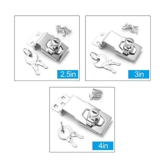 Riousery 2.5 Inch Keyed Hasp Lock Latch Chrome Plated Door Lock Security Hasp for Sheds, Garages, and Cabinets, Silver - 2.5 in / 6.4 cm