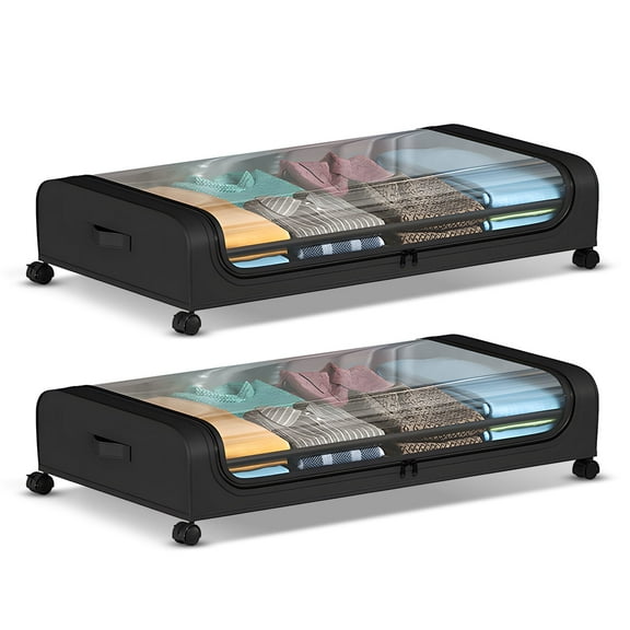 Riousery 2-Pack Under Bed Storage Containers with Lids & Wheels – Large Capacity Dustproof Organizer Bins for Home & Dorm, Clear PVC Window, Portable Handles